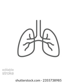 Lungs icon. Simple outline style. Human internal organ, lung, respiratory system, pulmonology concept. Thin line symbol. Vector illustration isolated on white background. Editable stroke EPS 10.