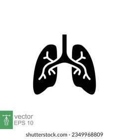 Lungs icon. Simple solid style. Human internal organ, lung, respiratory system, pulmonology concept. Black silhouette, glyph symbol. Vector illustration isolated on white background. EPS 10.
