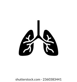 Lungs icon. Simple solid style. Human internal organ, lung, respiratory system, pulmonology concept. Black silhouette, glyph symbol. Vector illustration isolated on white background. EPS 10.