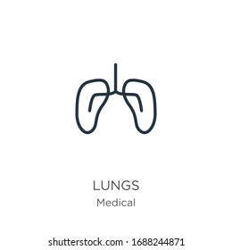 Lungs icon. Thin linear lungs outline icon isolated on white background from medical collection. Line vector sign, symbol for web and mobile