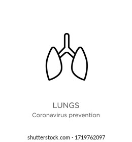 Lungs icon. Thin linear lungs outline icon isolated on white background from Coronavirus Prevention collection. Modern line vector sign, symbol, stroke for web and mobile