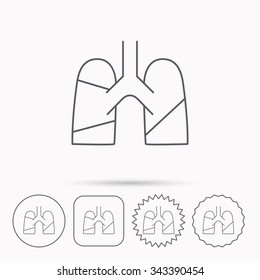 Lungs icon. Transplantation organ sign. Pulmology symbol. Linear circle, square and star buttons with icons.