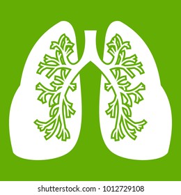 Lungs icon white isolated on green background. Vector illustration
