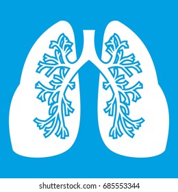 Lungs icon white isolated on blue background. Vector illustration of lungs icon for any design