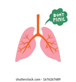 Lungs illustration on white background. Bubble speech with lettering text DON'T PANIC