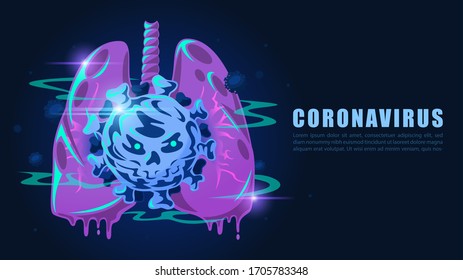 Lungs infected by virus with sample text, Vector illustration