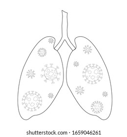 Lungs infected with the Covid-19 virus or the corona virus, Line art