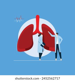 Vección de infección pulmonar, Vector de rayos X de pulmones revisado por el médico, interna y revisión del informe pulmonar por el médico