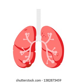 lungs, internal organs anatomy body part nervous system, vector illustration cartoon flat character design clip art