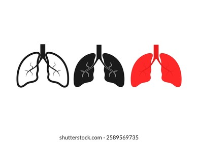 lungs internal organs icon line and flat set