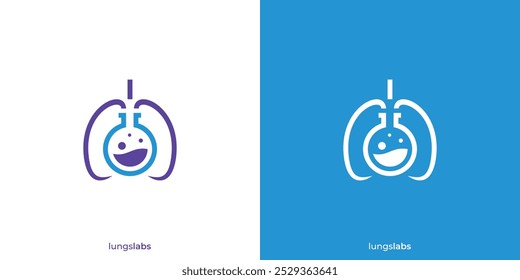 Lungs Lab Logo. Abstract Lungs and Lab Vial with Minimalist Style. Lungs Science Logo, Icon, Symbol, Vector, Design Inspiraiton.