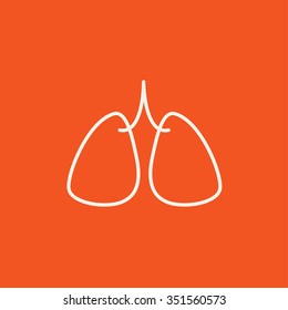 Lungs line icon for web, mobile and infographics. Vector white icon isolated on red background.