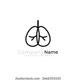 Diseño de logotipo de pulmones con estilo de línea en color negro