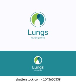 Lungs logo. Healthy blue green logotype. Medical palm template