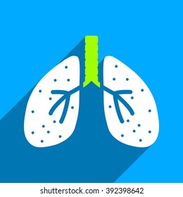 Lungs long shadow vector icon. Style is a flat lungs iconic symbol on a blue square background.