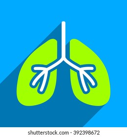 Lungs long shadow vector icon. Style is a flat lungs iconic symbol on a blue square background.