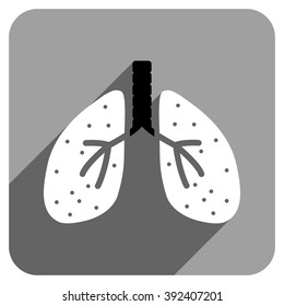 Lungs long shadow vector icon. Style is a flat lungs iconic symbol on a gray square background.