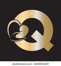 Pulmões Logotipo Love Combine com modelo de vetor letra Q