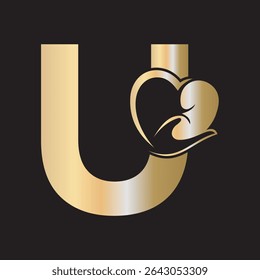 Lungs Love Logo Combine With letter U vector template