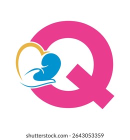 Lungs Love Logo Combine With letter Q vector template