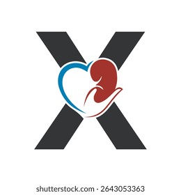 Lungs Love Logo Combine With letter X vector template