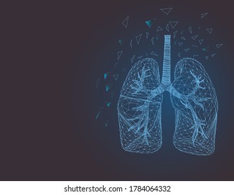 lungs. Low poly blue. Polygonal abstract health illustration. In the form of a starry sky or space. Vector image in RGB Color mode.