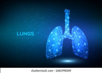 Lungs. Low polygonal human respiratory system lungs anatomy. Treatment of lung diseases. Medicine cure tuberculosis, pneumonia, asthma. Abstract health care medical concept. Vector illustration.