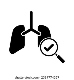 lungs with magnifying glass and checkmark, healthy lungs diagnosis icon vector