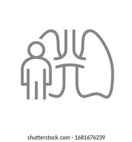 Lungs with man line icon. Human respiratory system, healthy organ symbol