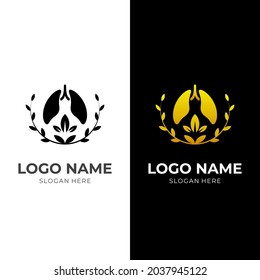 lungs nature logo template, lungs and leaf, combination logo with flat black and gold color style