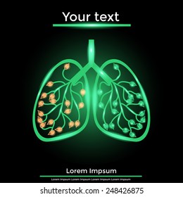Lungs in a neon colors, background 