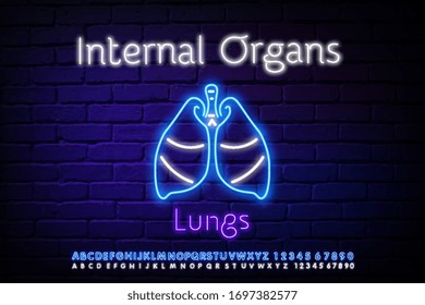 Icono del neón de los pulmones. Elementos del juego de piezas de la carrocería. Icono simple para sitios web, diseño web, aplicación móvil, infografía