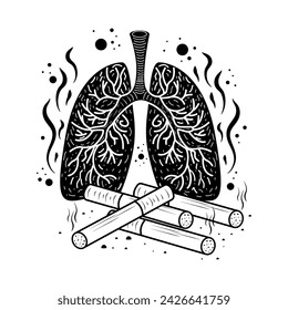 Lungs in nicotine smoke. World No Tobacco Day. Doodle