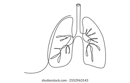 Lungs one continuous line Icon isolated on white background minimalist design