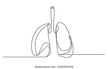 Lungs one continuous line Icon isolated on white background minimalist design
