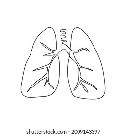 Poumons une ligne d'art. Dessin en ligne continu d'humains, internes, d'organes, de poumons, de bronchi, de trachée, d'alvéoles, de bronchioles.