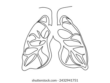 Lungs, one line drawing vector illustration.