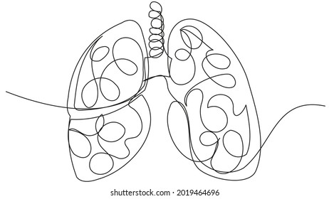 Lungs in one line on a white background. Stock illustration of human respiratory organs.