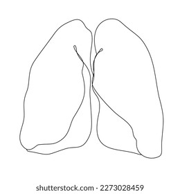 Lungs in one line on a white background, human respiratory organ. 