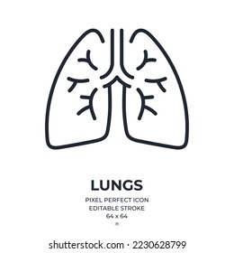 Lungs organ anatomy editable stroke outline icon isolated on white background flat vector illustration. Pixel perfect. 64 x 64.