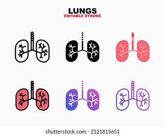 Lungs organ medical respiratory icon style line, outline, flat, glyph, color, gradient. Editable stroke and pixel perfect. Can be used for digital product, presentation, print design and more.