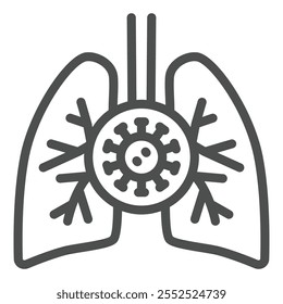 Lungenorgan mit Viruslinien-Symbol, Coronavirus-Konzept. Vektorgrafiken. Menschliche Lungen und Grippe Bakterien Zeichen auf weißem Hintergrund, Umriss Stil Symbol für Mobil-oder Web-Design