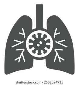 Lungenorgan mit solidem Virussymbol, Coronavirus-Konzept. Vektorgrafiken. Menschliche Lungen und Grippe-Bakterien Zeichen auf weißem Hintergrund, Glyphe-Stil-Symbol für Mobil- oder Web-Design