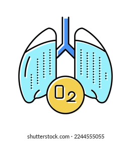 pulmones con el vector de iconos de color oxígeno. pulmones con señal de oxígeno. ilustración de símbolo aislado