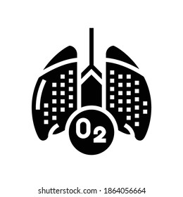 pulmones con un vector de ícono de glifo de oxígeno. pulmones con señal de oxígeno. símbolo de contorno aislado ilustración negra