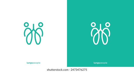 Lungs People Logo Designs. Lungs Healthcare with Line Art Outline Style. Lungs Care Logo Icon Symbol Vector Design Template