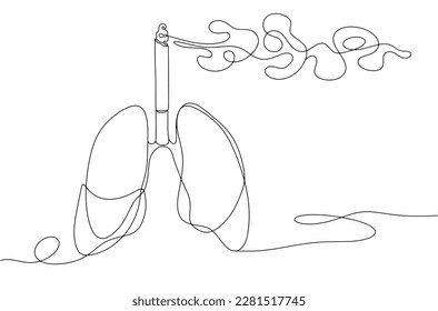 Lungs of a person with a trachea in the form of a cigarette. The effect of smoking on the human body. To give up smoking. Vector illustration