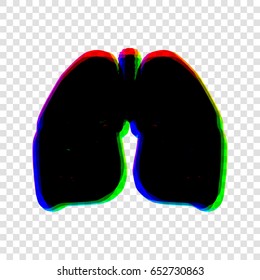 Lungs of the person. Vector. Black icon with red-green-blue contours on transparent background.