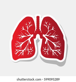 Lungs of the person. Vector. New year reddish icon with outside stroke and gray shadow on light gray background.