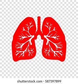 Lungs of the person. Vector. Red icon on transparent background.